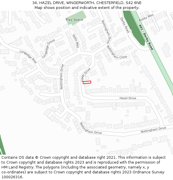 34, HAZEL DRIVE, WINGERWORTH, CHESTERFIELD, S42 6NE: Location map and indicative extent of plot