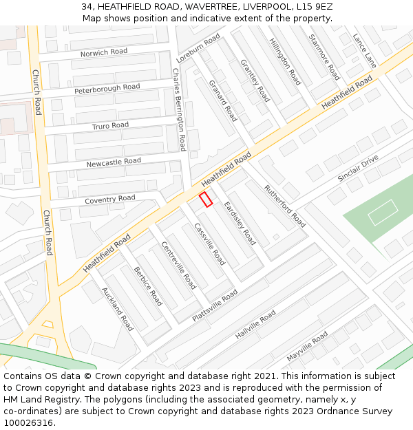 34, HEATHFIELD ROAD, WAVERTREE, LIVERPOOL, L15 9EZ: Location map and indicative extent of plot