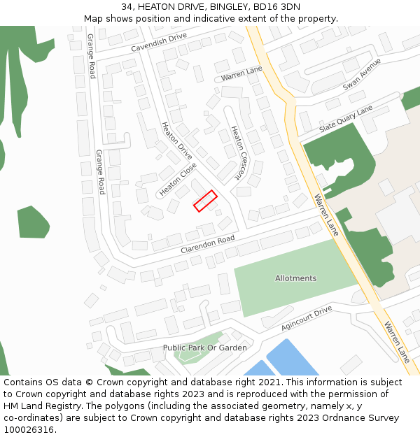 34, HEATON DRIVE, BINGLEY, BD16 3DN: Location map and indicative extent of plot