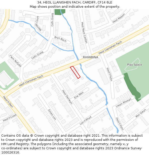 34, HEOL LLANISHEN FACH, CARDIFF, CF14 6LE: Location map and indicative extent of plot