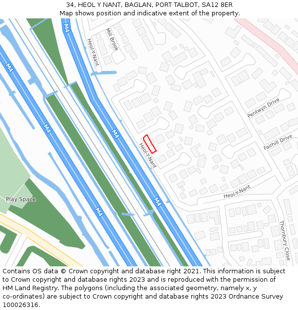 34, HEOL Y NANT, BAGLAN, PORT TALBOT, SA12 8ER: Location map and indicative extent of plot