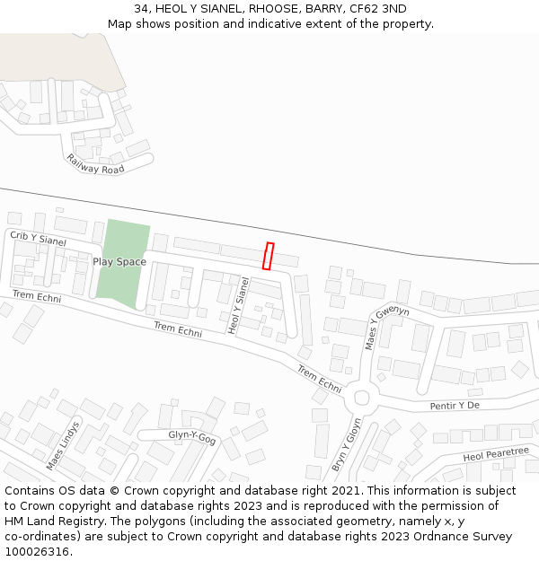 34, HEOL Y SIANEL, RHOOSE, BARRY, CF62 3ND: Location map and indicative extent of plot