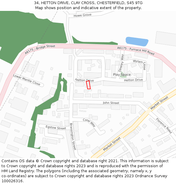 34, HETTON DRIVE, CLAY CROSS, CHESTERFIELD, S45 9TG: Location map and indicative extent of plot