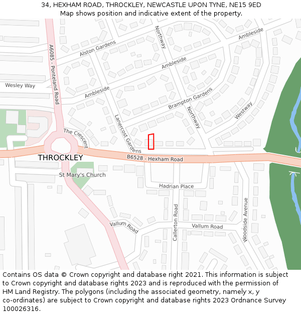 34, HEXHAM ROAD, THROCKLEY, NEWCASTLE UPON TYNE, NE15 9ED: Location map and indicative extent of plot