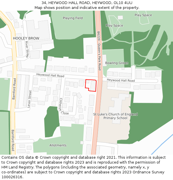 34, HEYWOOD HALL ROAD, HEYWOOD, OL10 4UU: Location map and indicative extent of plot