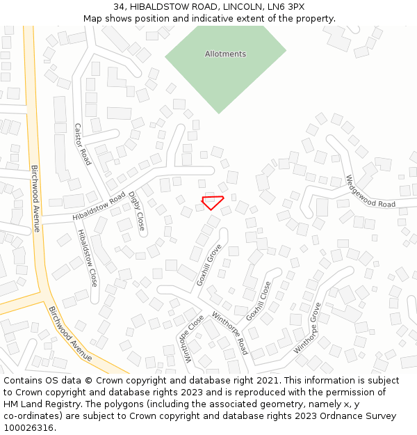 34, HIBALDSTOW ROAD, LINCOLN, LN6 3PX: Location map and indicative extent of plot