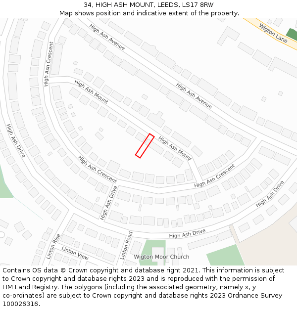 34, HIGH ASH MOUNT, LEEDS, LS17 8RW: Location map and indicative extent of plot