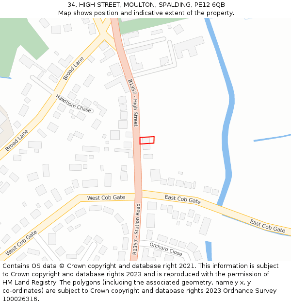 34, HIGH STREET, MOULTON, SPALDING, PE12 6QB: Location map and indicative extent of plot
