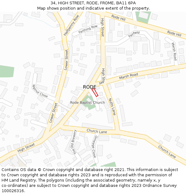 34, HIGH STREET, RODE, FROME, BA11 6PA: Location map and indicative extent of plot