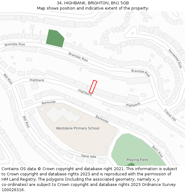 34, HIGHBANK, BRIGHTON, BN1 5GB: Location map and indicative extent of plot