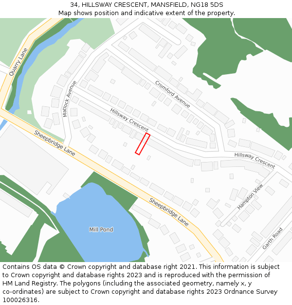 34, HILLSWAY CRESCENT, MANSFIELD, NG18 5DS: Location map and indicative extent of plot