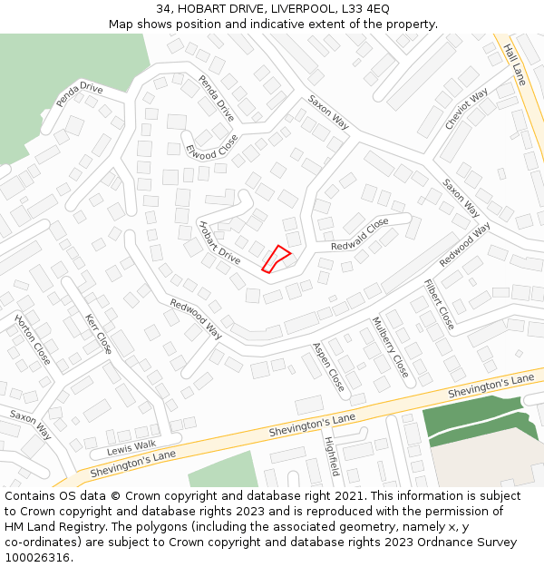 34, HOBART DRIVE, LIVERPOOL, L33 4EQ: Location map and indicative extent of plot