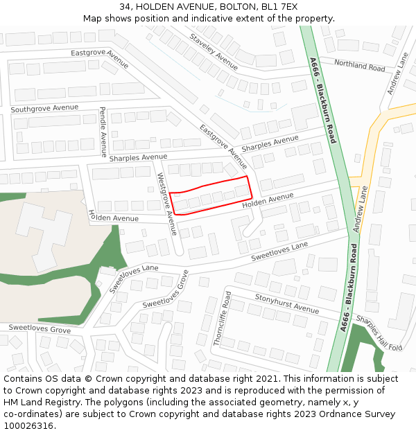 34, HOLDEN AVENUE, BOLTON, BL1 7EX: Location map and indicative extent of plot