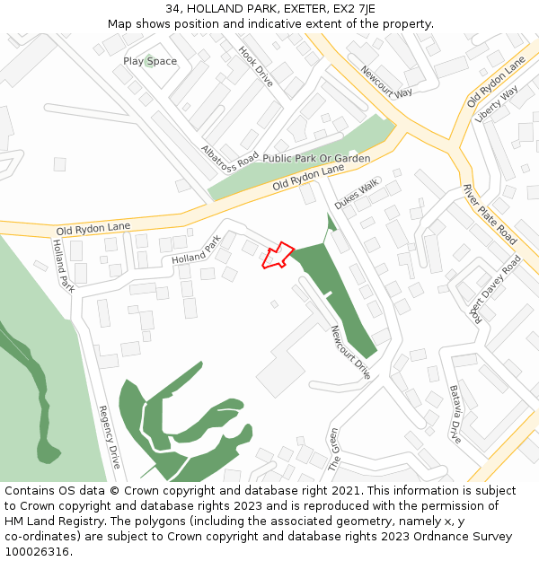 34, HOLLAND PARK, EXETER, EX2 7JE: Location map and indicative extent of plot