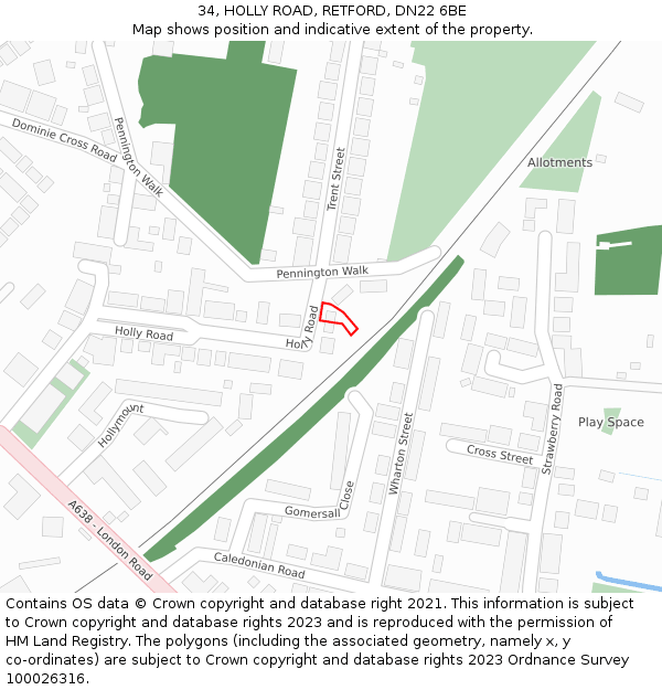 34, HOLLY ROAD, RETFORD, DN22 6BE: Location map and indicative extent of plot