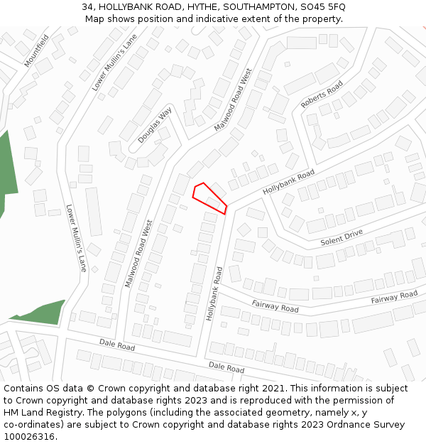 34, HOLLYBANK ROAD, HYTHE, SOUTHAMPTON, SO45 5FQ: Location map and indicative extent of plot
