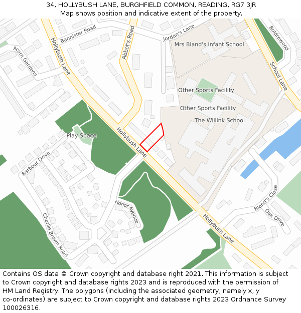 34, HOLLYBUSH LANE, BURGHFIELD COMMON, READING, RG7 3JR: Location map and indicative extent of plot