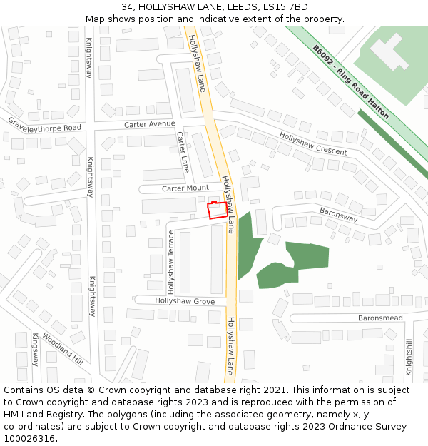 34, HOLLYSHAW LANE, LEEDS, LS15 7BD: Location map and indicative extent of plot
