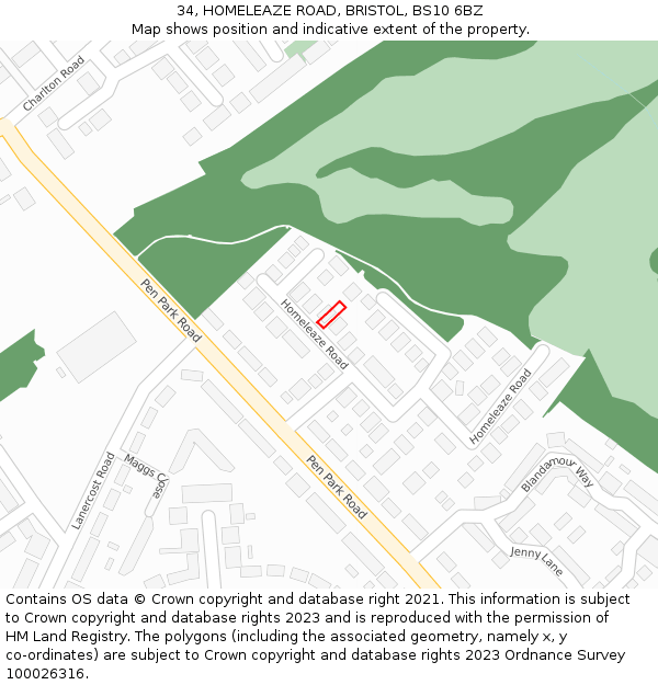 34, HOMELEAZE ROAD, BRISTOL, BS10 6BZ: Location map and indicative extent of plot