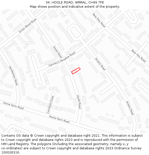 34, HOOLE ROAD, WIRRAL, CH49 7PE: Location map and indicative extent of plot