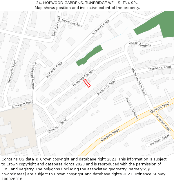 34, HOPWOOD GARDENS, TUNBRIDGE WELLS, TN4 9PU: Location map and indicative extent of plot