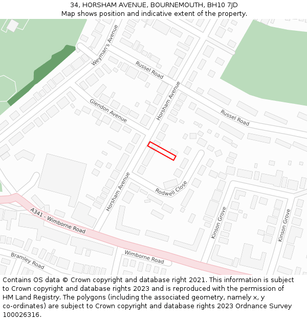 34, HORSHAM AVENUE, BOURNEMOUTH, BH10 7JD: Location map and indicative extent of plot