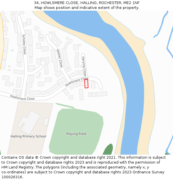 34, HOWLSMERE CLOSE, HALLING, ROCHESTER, ME2 1NF: Location map and indicative extent of plot