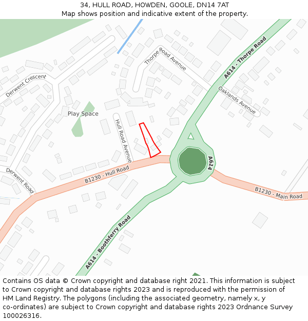 34, HULL ROAD, HOWDEN, GOOLE, DN14 7AT: Location map and indicative extent of plot