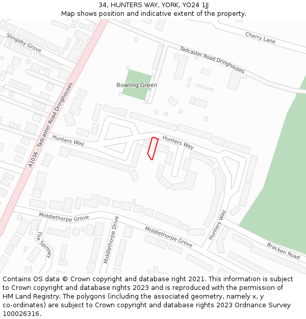 34, HUNTERS WAY, YORK, YO24 1JJ: Location map and indicative extent of plot