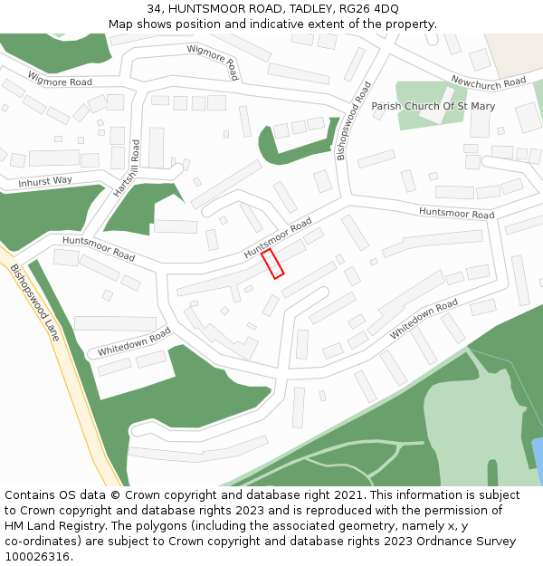34, HUNTSMOOR ROAD, TADLEY, RG26 4DQ: Location map and indicative extent of plot