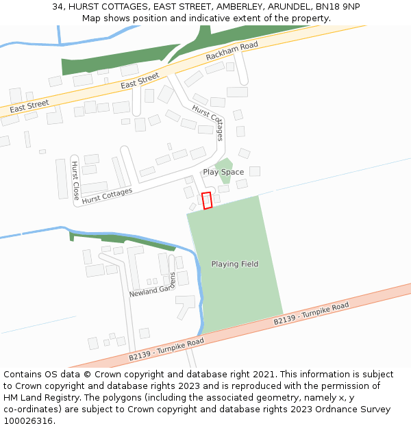 34, HURST COTTAGES, EAST STREET, AMBERLEY, ARUNDEL, BN18 9NP: Location map and indicative extent of plot