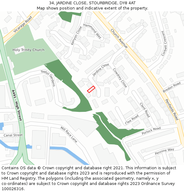 34, JARDINE CLOSE, STOURBRIDGE, DY8 4AT: Location map and indicative extent of plot