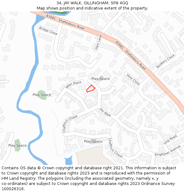 34, JAY WALK, GILLINGHAM, SP8 4GQ: Location map and indicative extent of plot