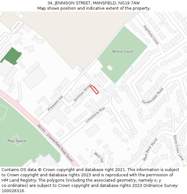 34, JENNISON STREET, MANSFIELD, NG19 7AW: Location map and indicative extent of plot