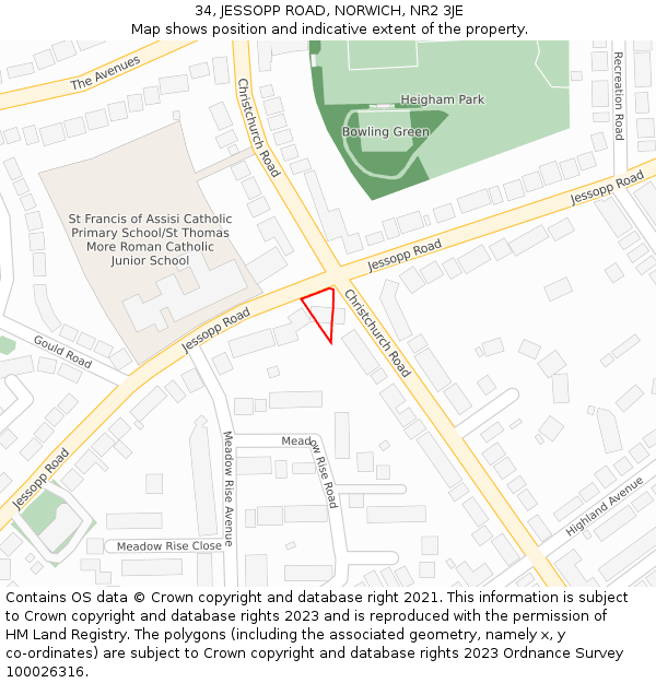 34, JESSOPP ROAD, NORWICH, NR2 3JE: Location map and indicative extent of plot