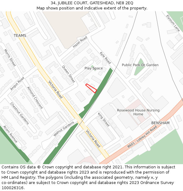 34, JUBILEE COURT, GATESHEAD, NE8 2EQ: Location map and indicative extent of plot