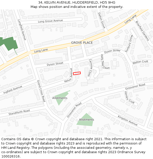 34, KELVIN AVENUE, HUDDERSFIELD, HD5 9HG: Location map and indicative extent of plot