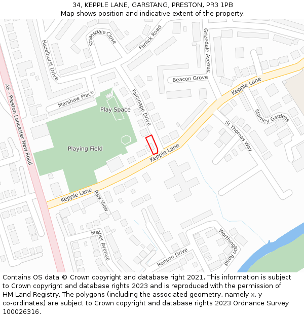 34, KEPPLE LANE, GARSTANG, PRESTON, PR3 1PB: Location map and indicative extent of plot