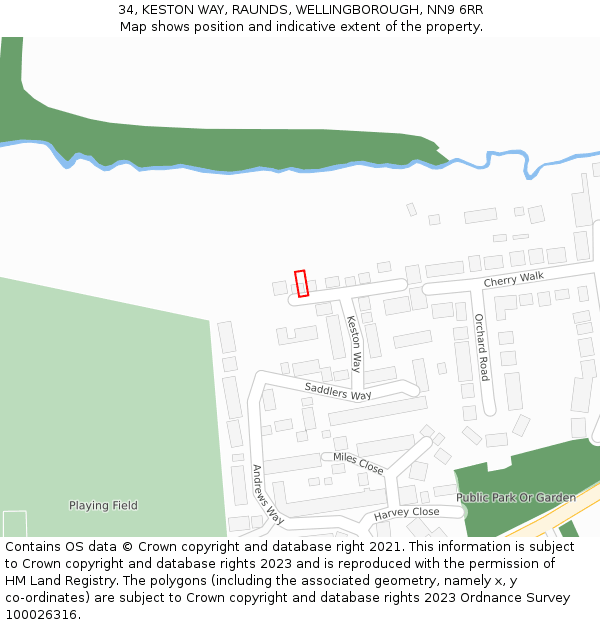 34, KESTON WAY, RAUNDS, WELLINGBOROUGH, NN9 6RR: Location map and indicative extent of plot