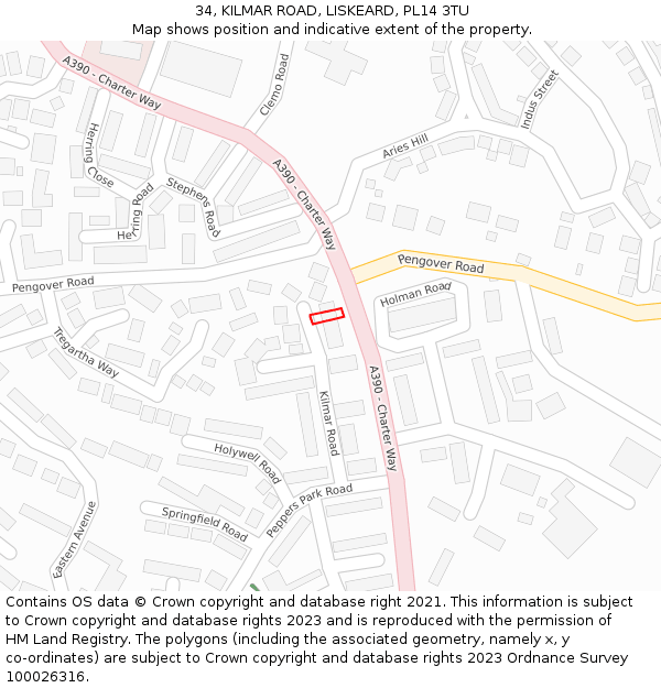 34, KILMAR ROAD, LISKEARD, PL14 3TU: Location map and indicative extent of plot