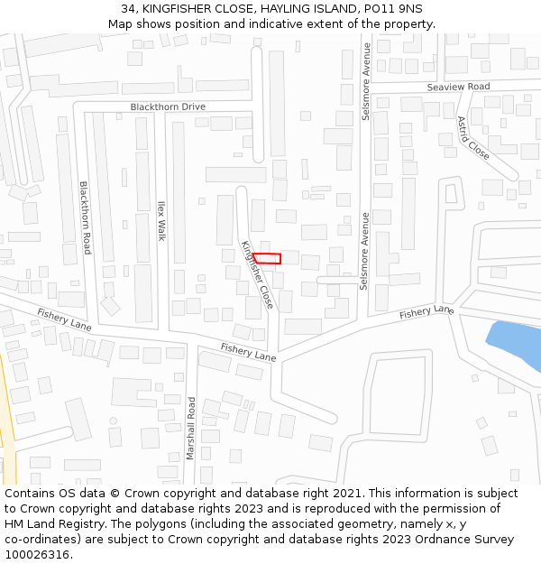 34, KINGFISHER CLOSE, HAYLING ISLAND, PO11 9NS: Location map and indicative extent of plot