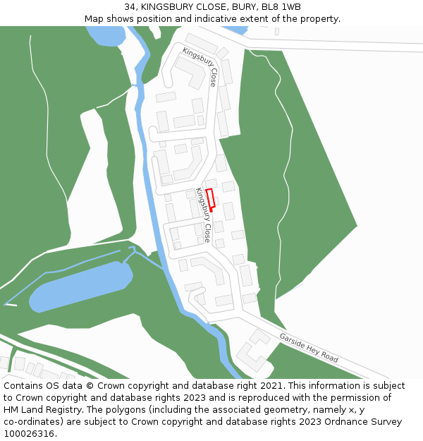 34, KINGSBURY CLOSE, BURY, BL8 1WB: Location map and indicative extent of plot