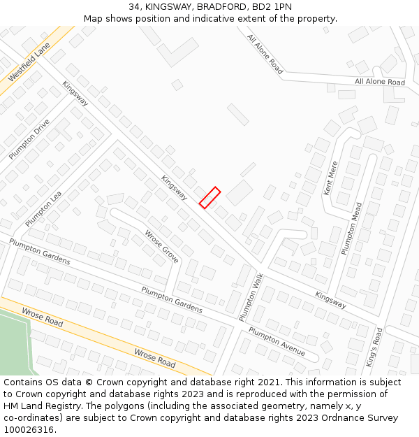 34, KINGSWAY, BRADFORD, BD2 1PN: Location map and indicative extent of plot