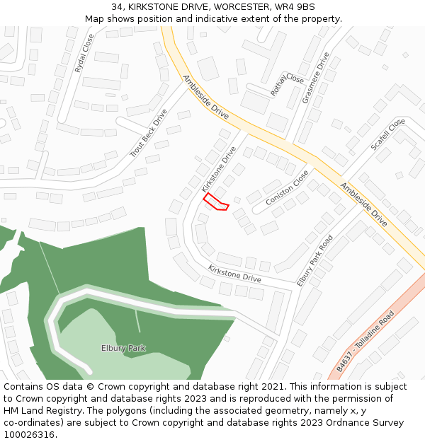 34, KIRKSTONE DRIVE, WORCESTER, WR4 9BS: Location map and indicative extent of plot