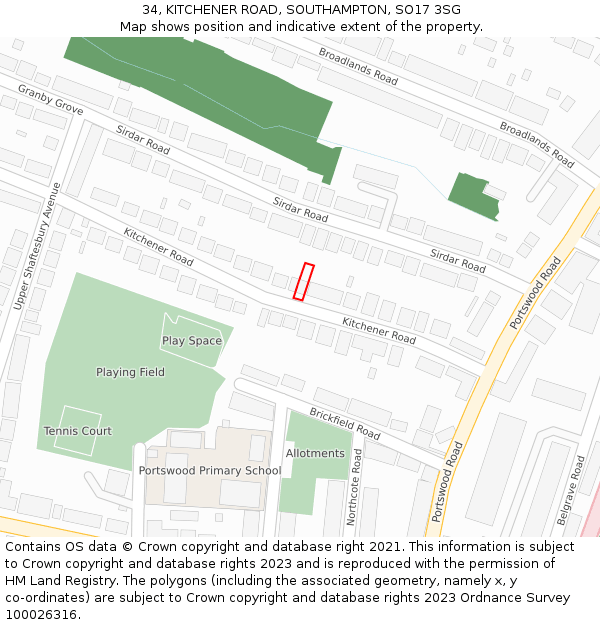 34, KITCHENER ROAD, SOUTHAMPTON, SO17 3SG: Location map and indicative extent of plot