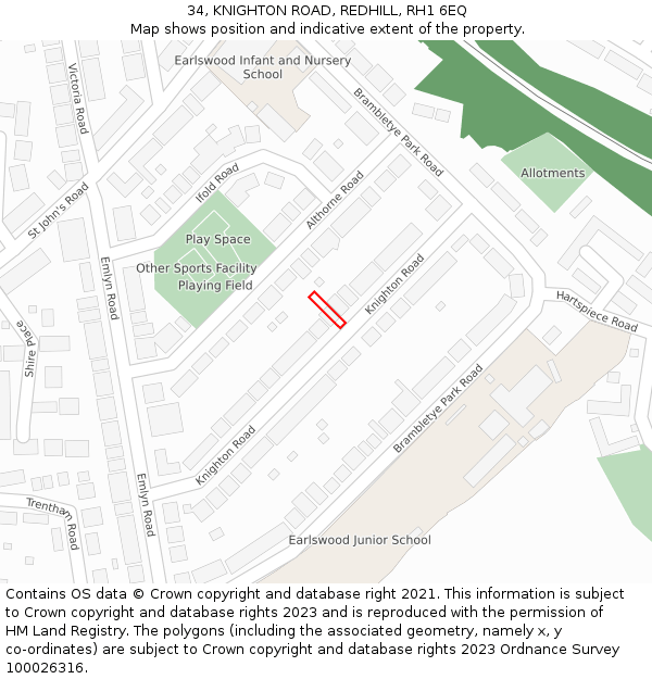 34, KNIGHTON ROAD, REDHILL, RH1 6EQ: Location map and indicative extent of plot