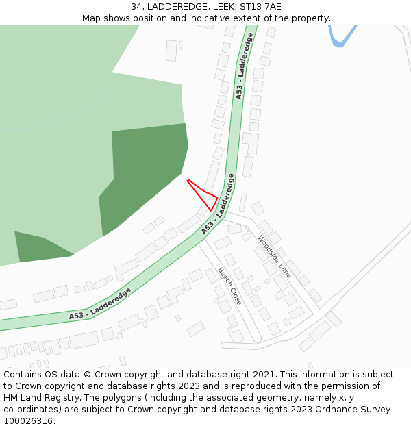 34, LADDEREDGE, LEEK, ST13 7AE: Location map and indicative extent of plot