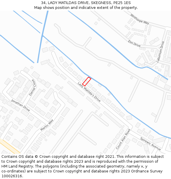 34, LADY MATILDAS DRIVE, SKEGNESS, PE25 1ES: Location map and indicative extent of plot