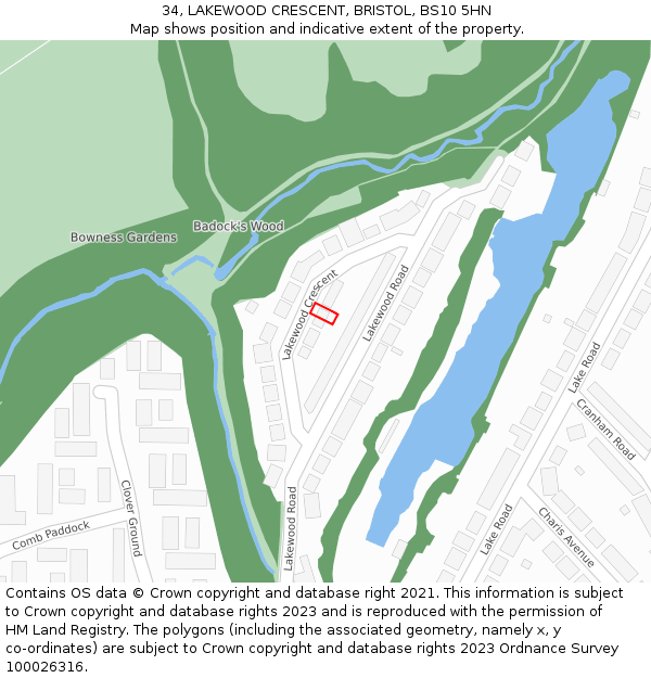 34, LAKEWOOD CRESCENT, BRISTOL, BS10 5HN: Location map and indicative extent of plot