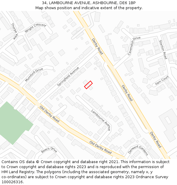 34, LAMBOURNE AVENUE, ASHBOURNE, DE6 1BP: Location map and indicative extent of plot